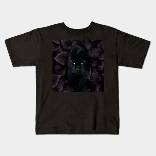 Black Panther On A Midnight Prowl Kids T-Shirt by iZiets